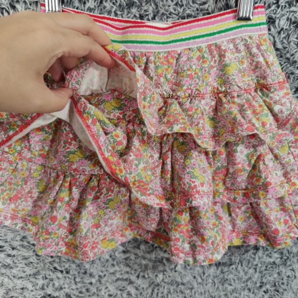 Boden Girls 6-7Y 122cm Pink Floral Tiered Ruffle Skirt Rainbow Waistband Elastic - Picture 3 of 7